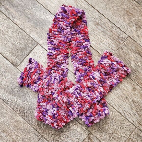 BOGO Scarf Sale - Hand Crafted soft purple pink and red popcorn scarf - Picture 4 of 7